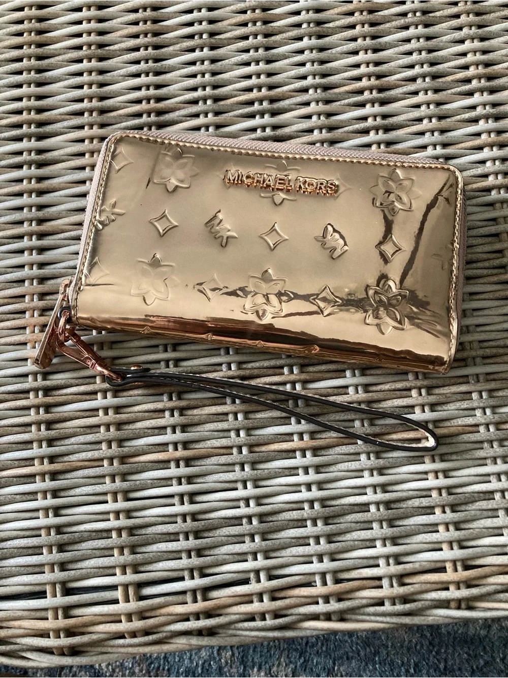 Michael Kors Metallic Rose Gold Embossed Wristlet Card Holder